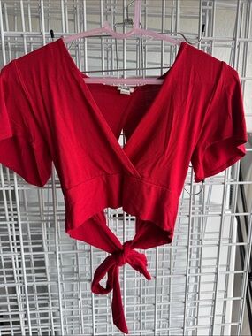 Garage Red Tie-Front Crop Top